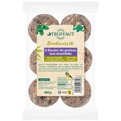 TRUFFAUT BIODIVERSITÉ - 6 Boules de graisse aux arachides pour oiseaux du jardin