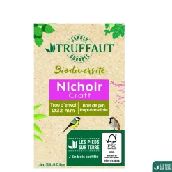 TRUFFAUT BIODIVERSITÉ - Nichoir Craft pour oiseaux du jardin - L.14 x l.13,5 x H.17,5 cm