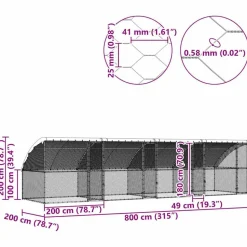 VIDAXL - Cage à poules argent 800 x 200 x 198.5 cm acier galvanisé