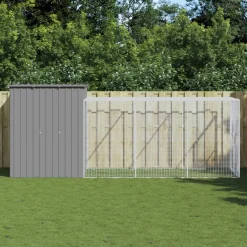 VIDAXL - Poulailler avec cour gris clair 165x455x181 cm acier galvanisé