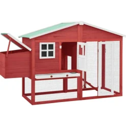 VIDAXL - Poulailler avec nichoir rouge et blanc bois de sapin massif