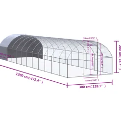 VIDAXL - Poulailler d extérieur 3x12x2 m acier galvanisé