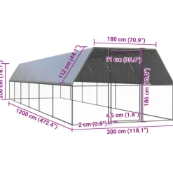 VIDAXL - Poulailler d extérieur 3x12x2 m acier galvanisé