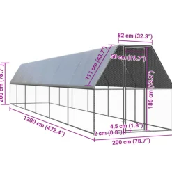 VIDAXL - Poulailler d extérieur 2x12x2 m acier galvanisé
