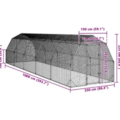 VIDAXL - Poulailler 2,5x10x2,25 m acier galvanisé
